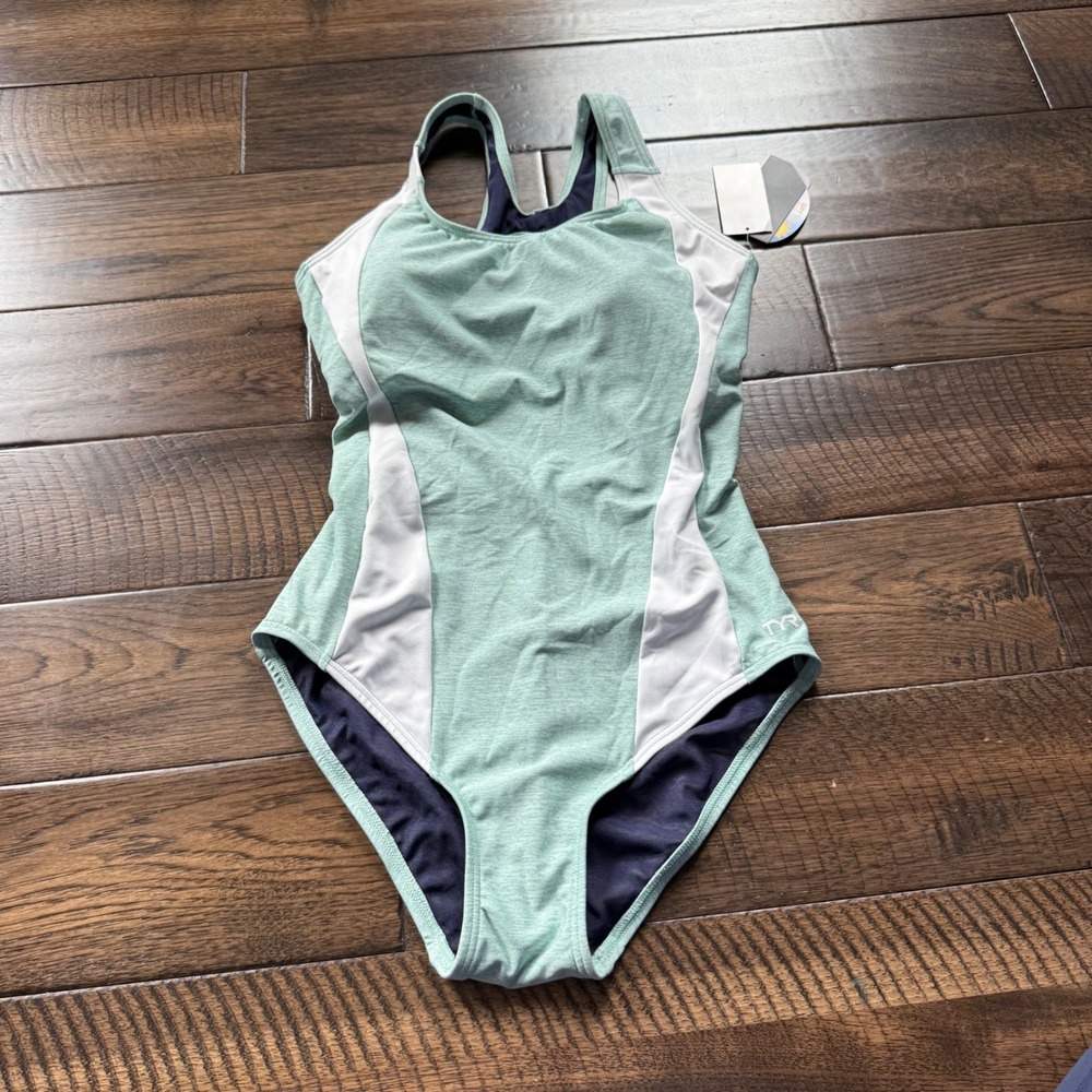 TYR NWT Women Durafast Elite Max Splice Controlfit‎ Swimsuit Turquoise White 12